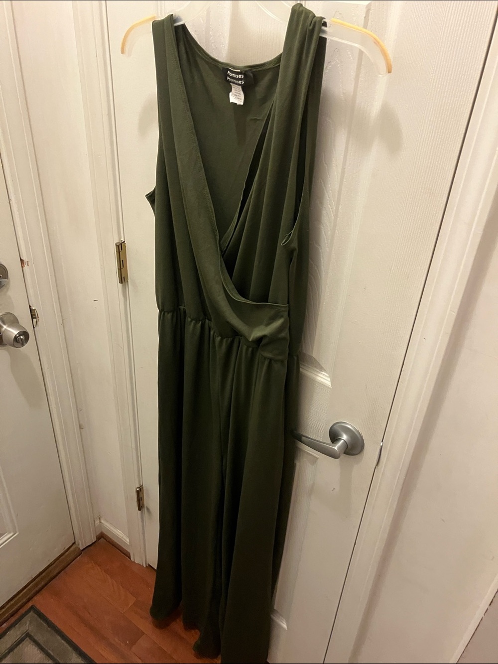 Promise Olive Green Sleeveless Wrap Maxi Jumpsuit